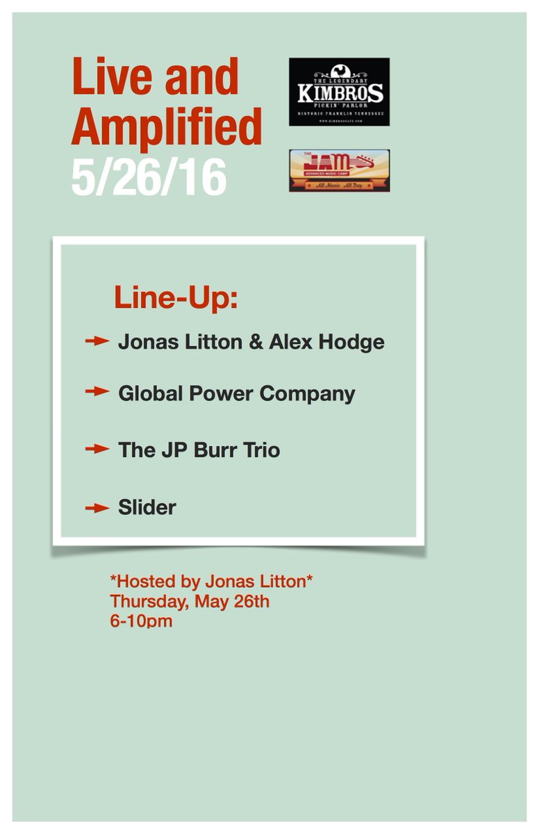 TheJAMCamp's tweet photo. "Live and Amplified" is TOMORROW NIGHT, get pumped!!! Hosted by our fave @KimbrosCafe, music starts at 6! C u there! https://t.co/RvpFOhbiaa
