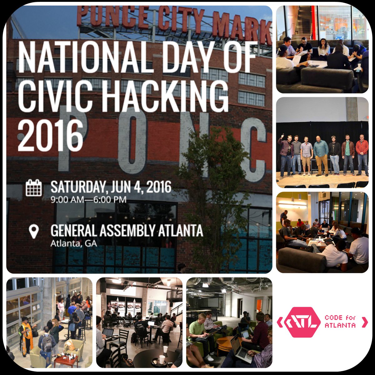 codeforatlanta's tweet photo. National Day of Civic Hacking is just around the corner. Don't forget to register! https://t.co/GPfZlNm4IL https://t.co/SMpclL2Y30
