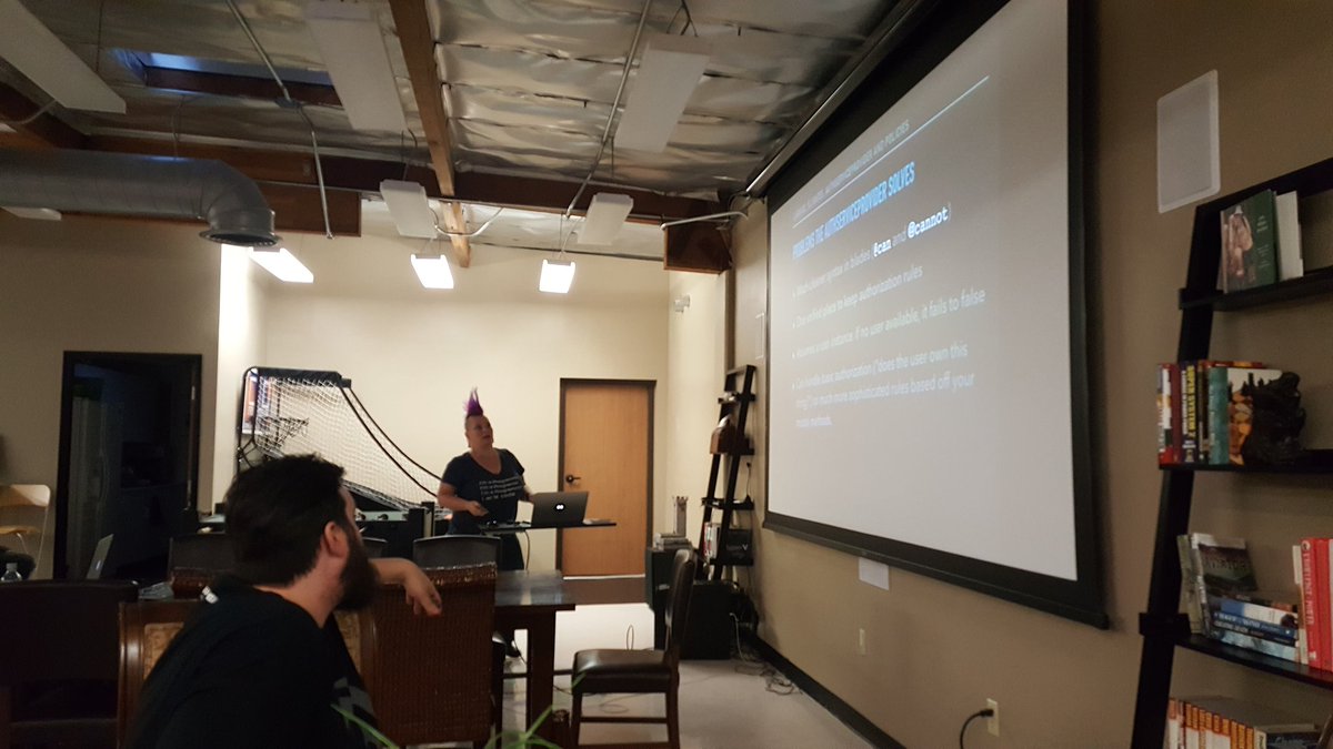 shocm's tweet photo. @snipeyhead presenting at @sandiegolaravel , my life is complete 😃 with pics this time #mohawkonpoint https://t.co/tLocD3qNAq
