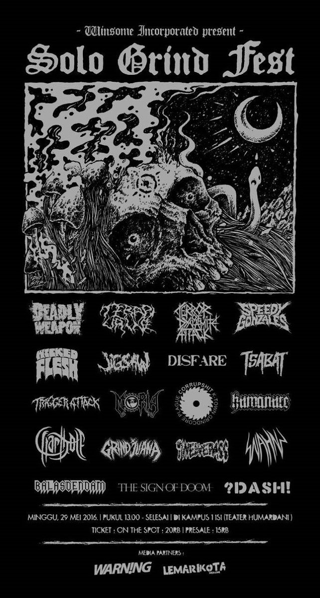 29 May. Solo Grind Fest w/ <a href="/DeadlyWeapon_YK/">DEADLY WEAPON</a> <a href="/terapiurine/">terapiurine</a> &amp; many more | at Kampus ISI Surakarta (Teater Humardani)