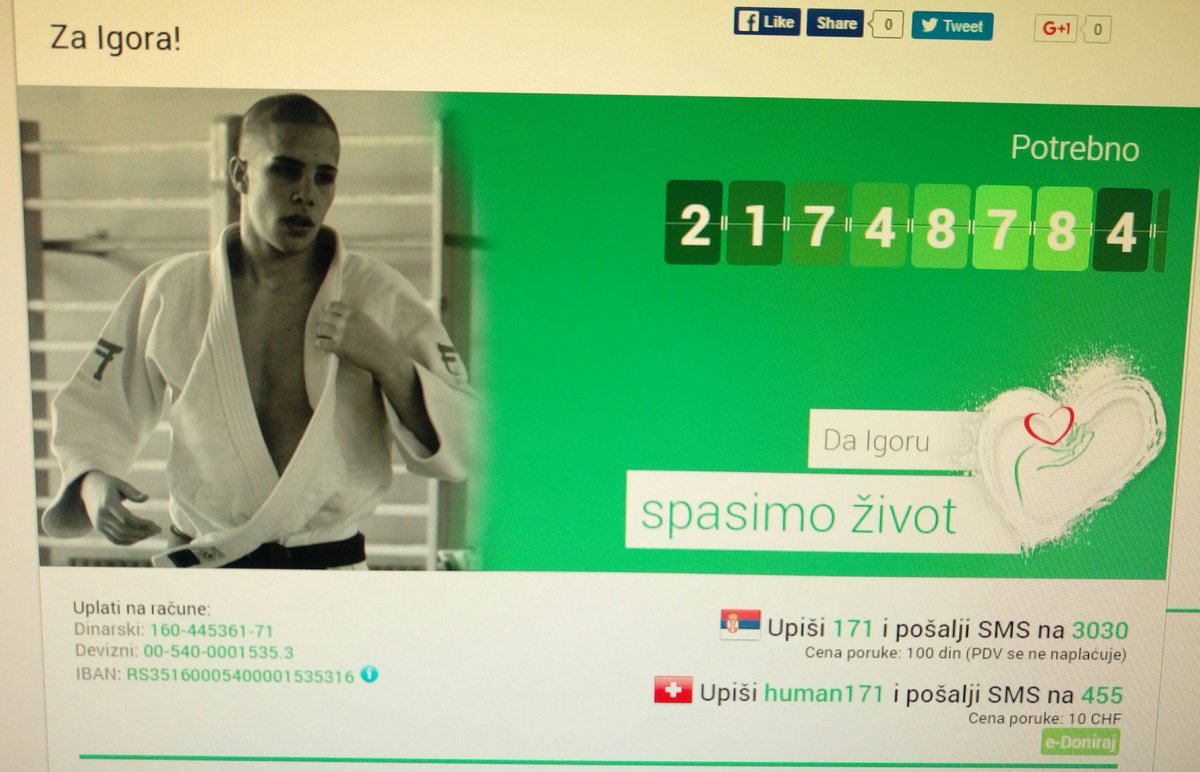 Našem mladom šampionu Igoru, fondacija Novi Beograd otvorila je sms i podračune za pomoć.
SMS 171 na 3030
Molim RT.