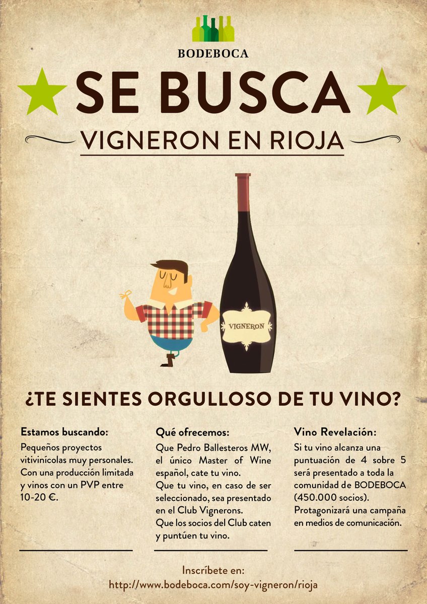 bodeboca's tweet photo. ¿Elaboras vinos de pequeña producción en Rioja? ¡Te estamos buscando! Inscríbete en https://t.co/D1dFF1lW2G https://t.co/PMNbanmMQm