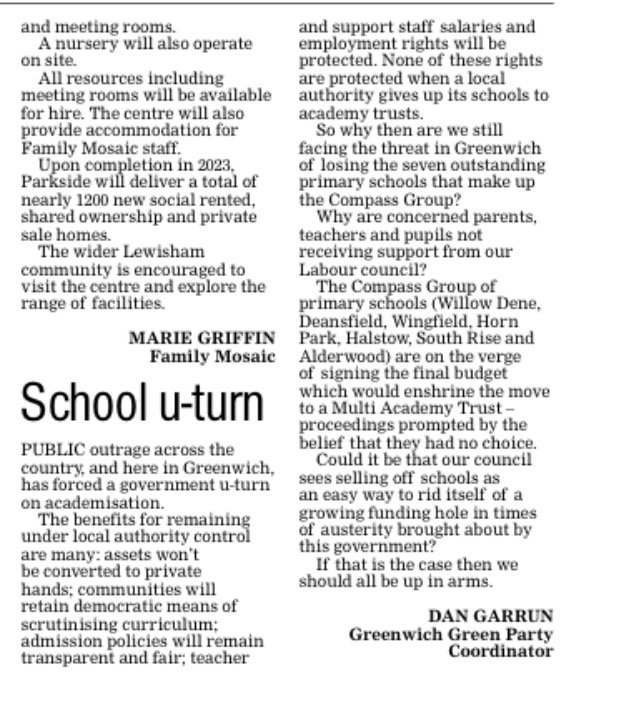GreenGreenwich's tweet photo. #Academies : our letter to @NewsShopper & the meeting tonight Charlton House about #Halstow #Deansfield Primaries. https://t.co/etdvkuF5iD