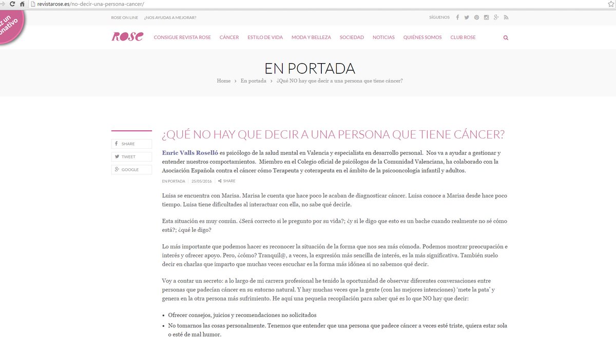 tupsicologovlc's tweet photo. Mi articulo en la Revista Nacional: ¿Qué NO hay que decir a una persona que tiene cáncer? https://t.co/7HXUXtg5Tv https://t.co/7zd63FcrOs