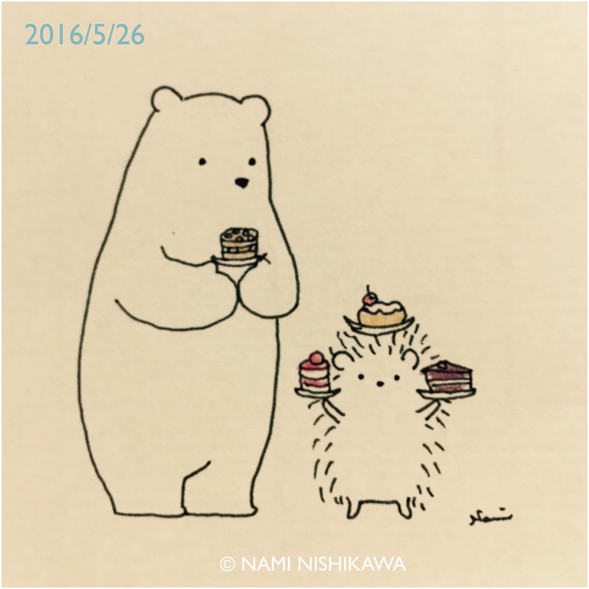 にしかわなみ なみはりねずみ Ar Twitter 864 ケーキ Cakes Illustration Hedgehog Polar Bear イラスト ハリネズミ シロクマ なみはりねずみ
