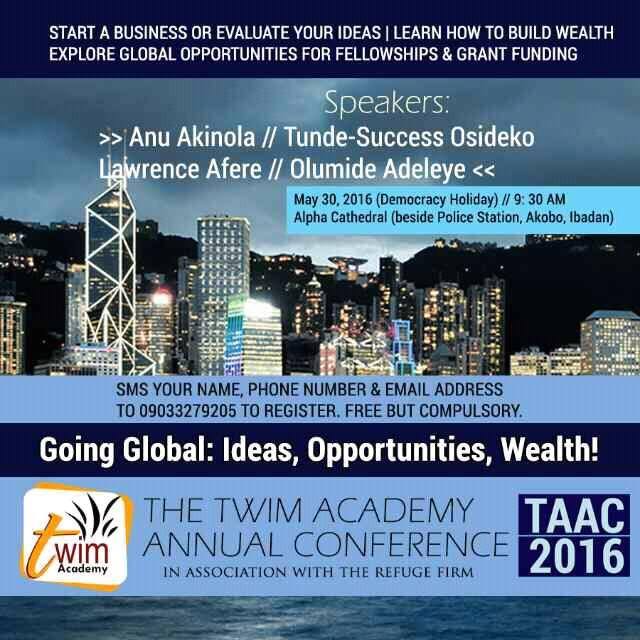Twimacademy's tweet photo. 4 days left to register for this life changing event #TAAC #May 30 #Ibadan https://t.co/A2YwkRDbzY @olumideadeleye https://t.co/eUDg3EJmIa