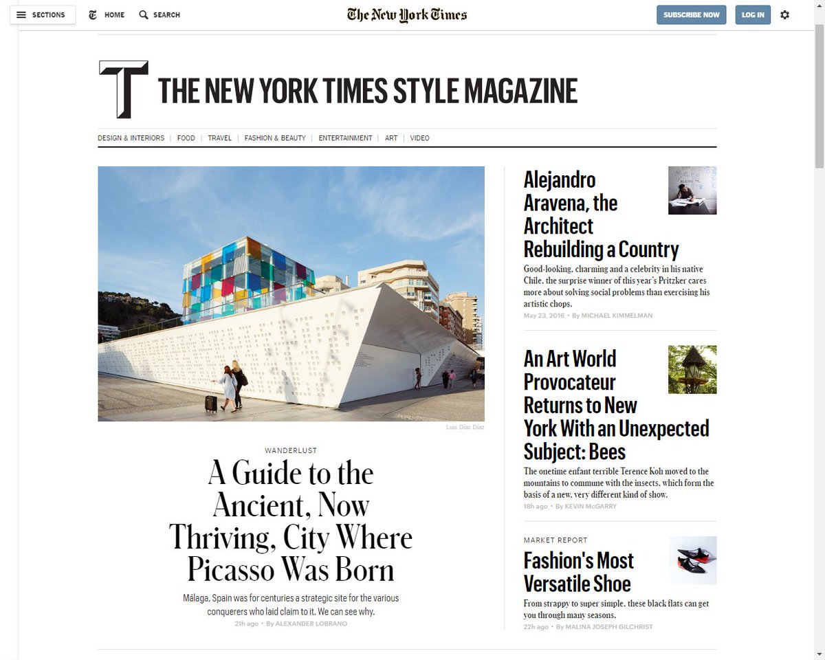 malaga's tweet photo. .@nytimes vuelve a fijarse en #Málaga: acaba de publicar una guía de la ciudad en @tmagazine https://t.co/00AVj4wTWu https://t.co/wTYy0PPidv