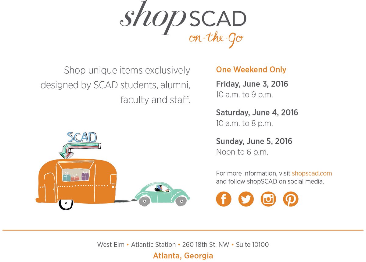 shopSCAD's tweet photo. #shopSCAD is pulling into @atlanticstation for a one weekend only pop-up at our favorite store @westelmatlanta! https://t.co/sxQ3zT9Bp5