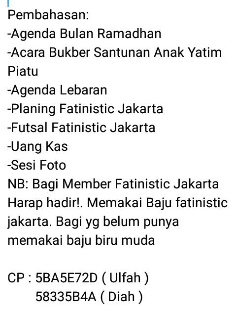#Event Gathering <a href="/Fatinistic_JKT/">Fatinistic Jakarta</a> | 29 mei 2016 | Jam 09.00 WIB | Tempat Gelora Bung Karno | CP : 5BA5E72D (Ulfah)