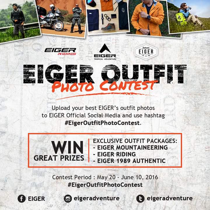Submit foto kamu sekarang juga! Jgn lupa pakai hashtag #EigerOutfitPhotoContest dan tag 5 teman kamu.#EigerAdventure