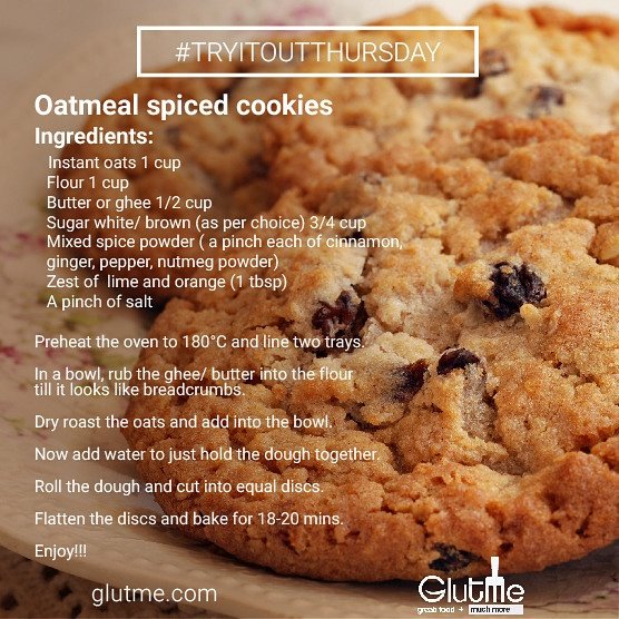 GlutMe's tweet photo. Oatmeal Spiced Cookies! How many of you are going to try them? #TryItOutThursdays #healthy #cookies #lovetobake https://t.co/CDqJ1oNSpY