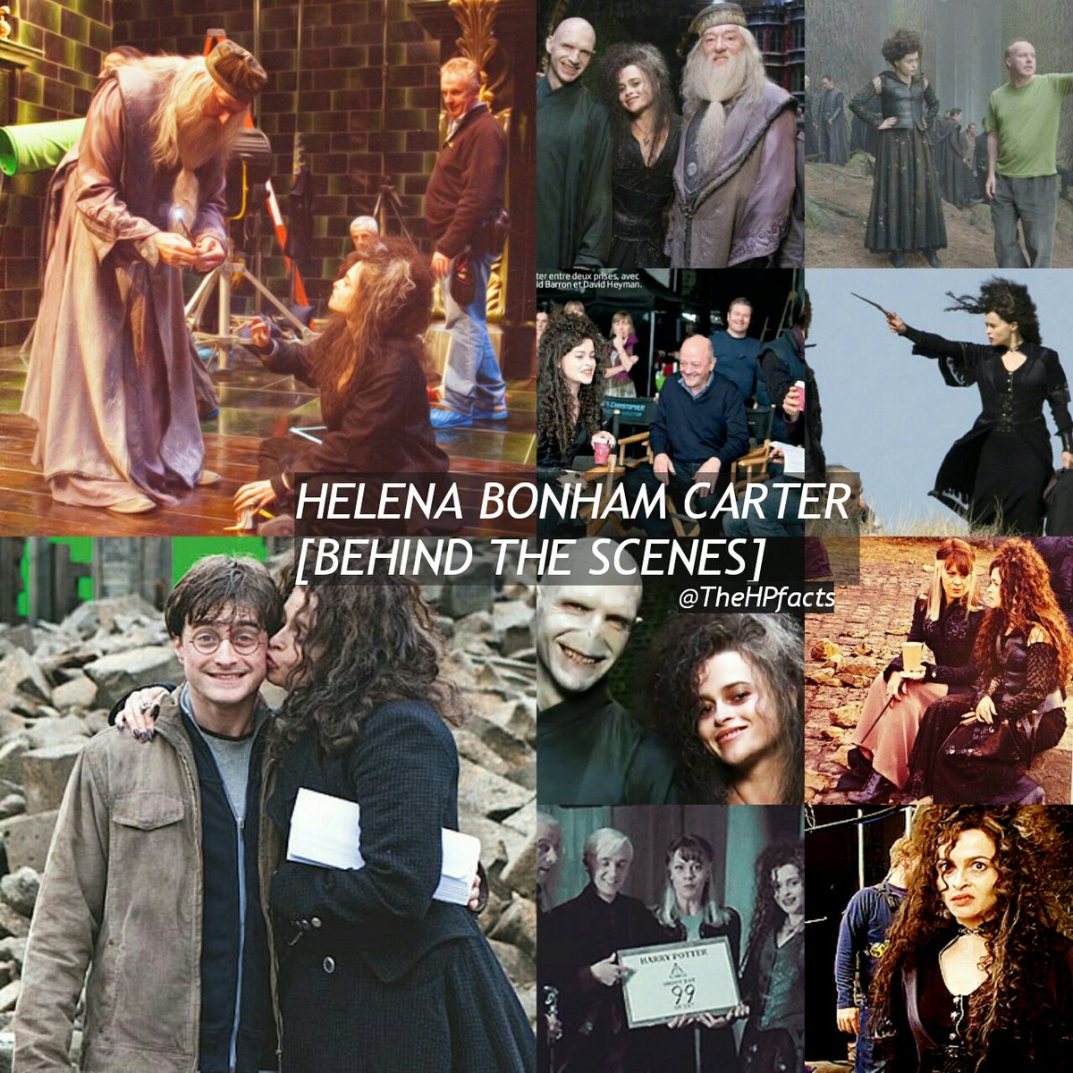 Helena Bonham Carter behind the scenes on the Harry Potter set.  #HappyBirthdayHelenaBonhamCarter, image size:1200x1200