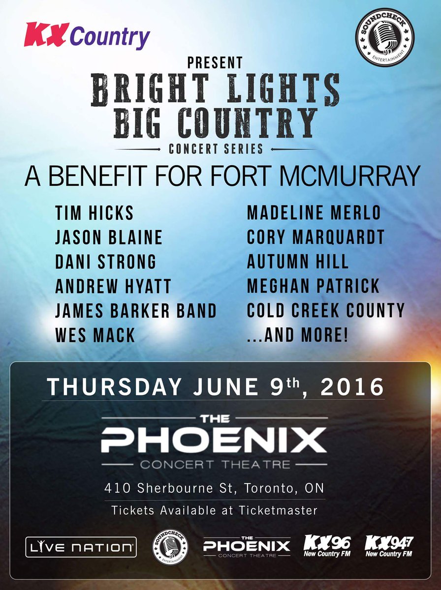 SoundCheckBlg's tweet photo. CONCERT ANNOUNCEMENT #FortMcMurray Benefit JUNE 9TH @thephoenixtdot TIX ON SALE TODAY @10AM https://t.co/T82pG8v9Z3 https://t.co/SI9UPx7fwW