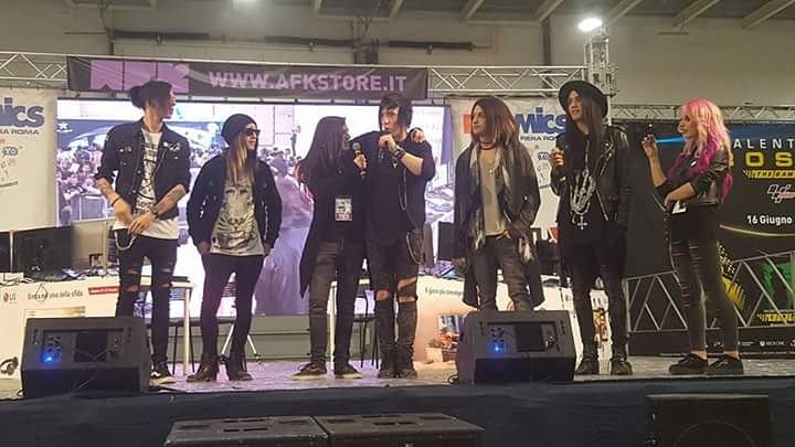 BTFallen's tweet photo. Beyond the Fallen + BTF Crew on stage for the ANIMA première! 
#beyondthefallen #btfcrew #ANIMA https://t.co/USH1nWIlCy