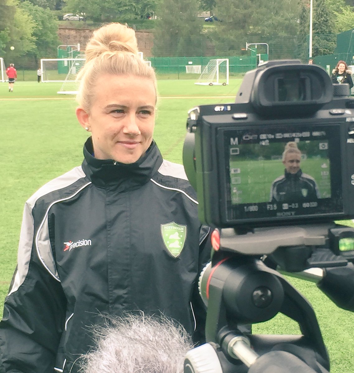 Macesport's tweet photo. We're with @England &amp; @Official_NCLFC star @laurabassett6 as she launches the @NottinghamCOF App! https://t.co/dvVzr8Spfe