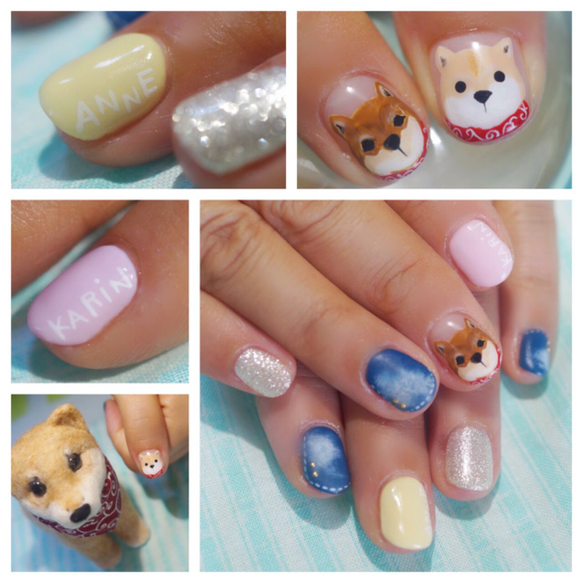愛犬ネイル まるまるの部屋 ネイル Nail Art Nailart 静岡県 Shizuoka 掛川 Kakegawa ネイルアート 手描き デニムネイル ラメ パステルカラー 愛犬ネイル 柴犬ネイル