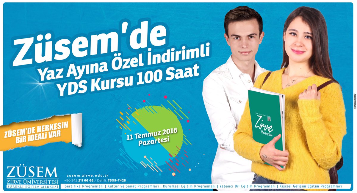 Bu fırsat kaçmaz.!! Yaz ayına özel YDS kursumuz 11 Temmuz da Başlıyor. Detaylı bilgi için: zusem.zirve.edu.tr