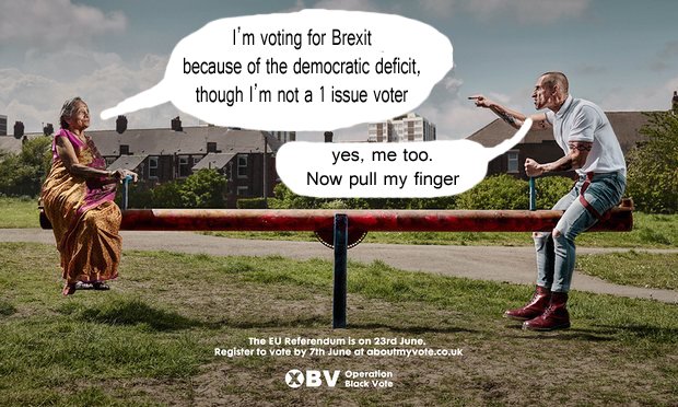 Quit with the stereotyping!

#OBV #OperationBlackVote #VoteLeave #EUref #stereotypes #seesaw #poster #brexit #leave
