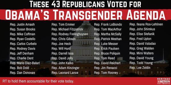Meet the 43 Republicans who voted to support Obama’s transgender agenda