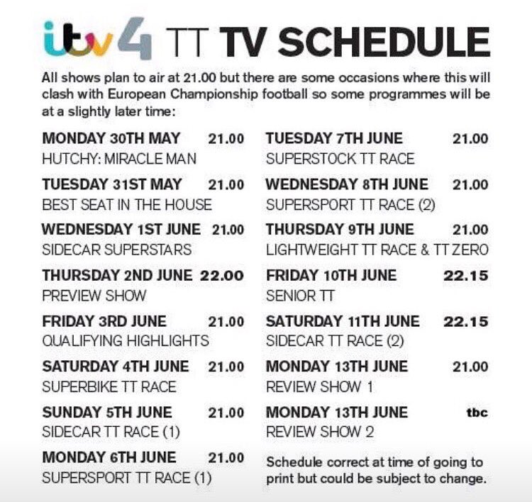 ILoveTheIOM's tweet photo. Here's the TT 2016 TV Schedule #iomtt2016 #iomroadraces #iomtt #manx #iomtt #motorcycles https://t.co/opxmNvmdFj