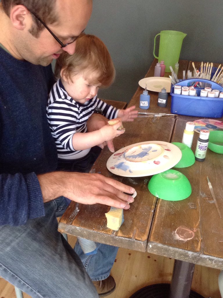 Henry commemorating his #1st #birthday by #potterypainting a #plate