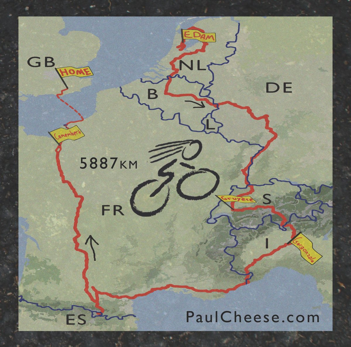 paulcheesemusic's tweet image. Here is the final map of the #cycletour #Netherands #Belgium #Germany #Switzerland #Italy #France #Andorra #England