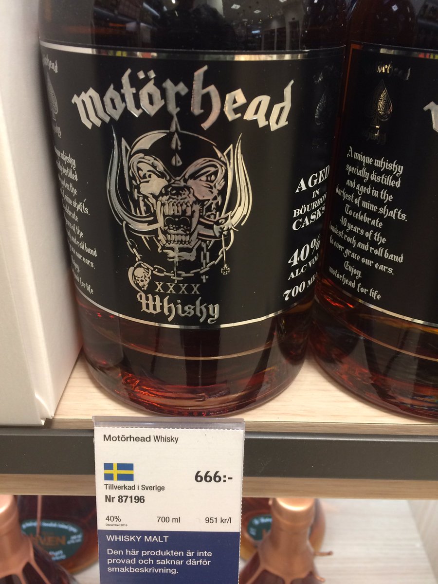 janeruffino's tweet photo. Sometimes you think the world has malfunctioned and then systembolaget charges exactly 666SEK for Motörhead whiskey https://t.co/2THXqIRLgv