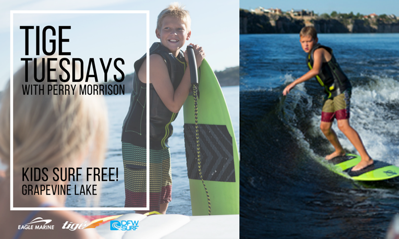 Kids Surf Free, Tige Tuesdays, starting next week on Lake Grapevine. dfwsurf.com/tige-tuesdays-…