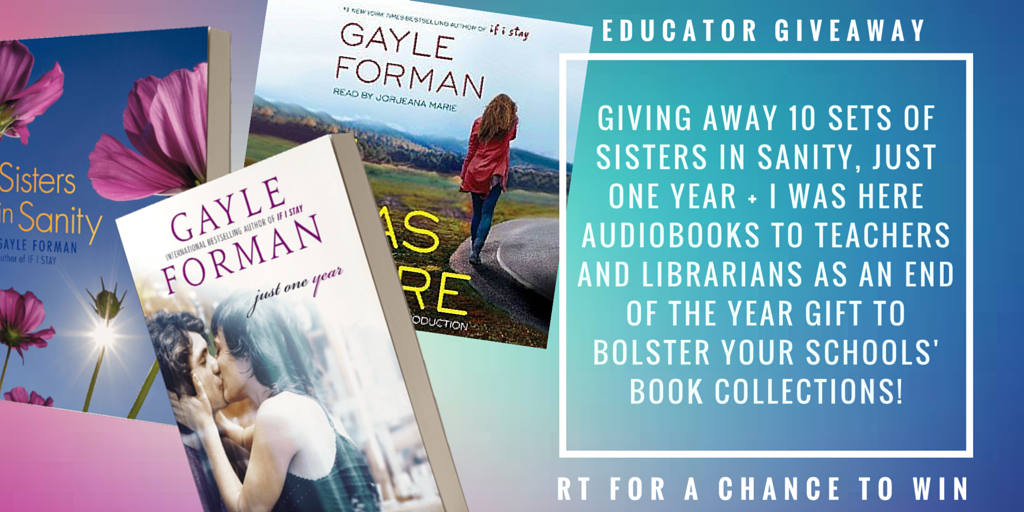 gayleforman's tweet photo. Teachers, librarians &amp; educators: I'm giving away books as an end of the year thank you! RT to enter. https://t.co/eMZb0piWvG
