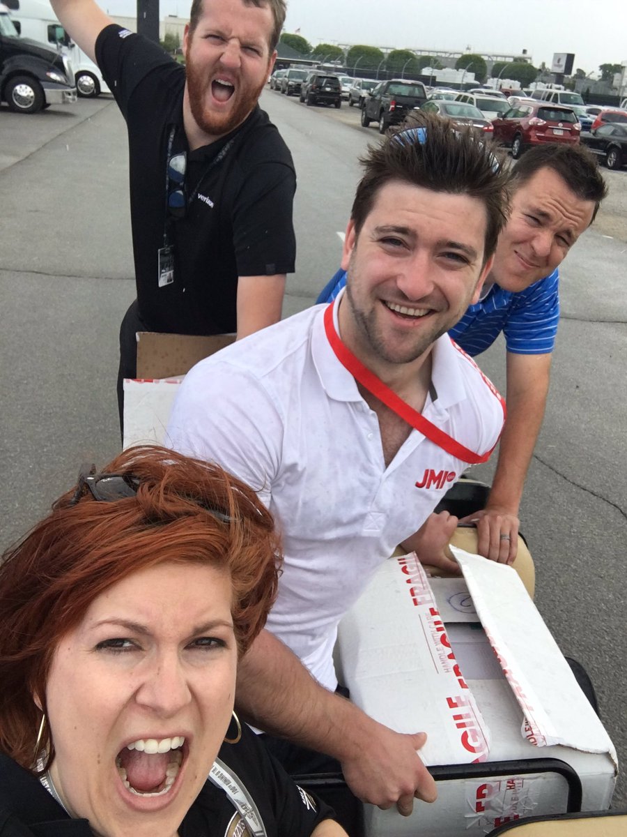 JessBalser's tweet photo. When you get caught in the rain with precious cargo. Getting it done for the @JMIteam #TripleWeekend #Indy500 https://t.co/EzgFpUZzs8