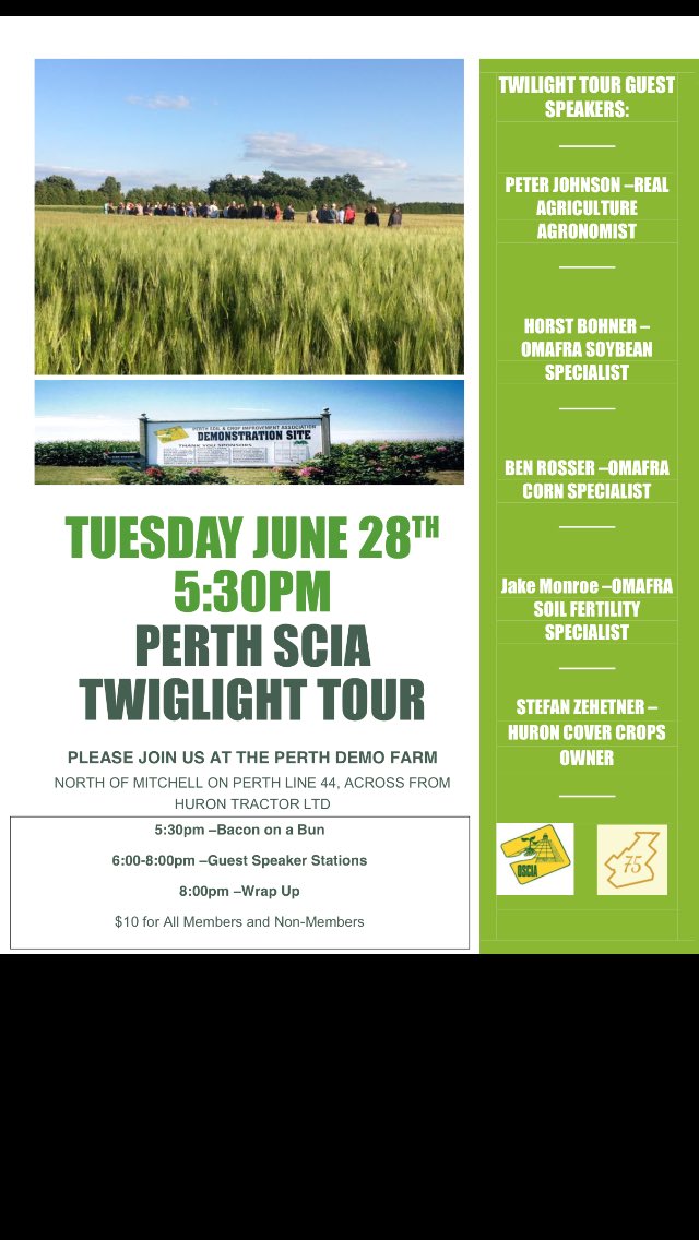 perthsoilncrop's tweet photo. Save the Date! #PSCIA Twilight Tour June 28th @ 5:30pm #BacononaBun and some great #OntAg Speakers! Don't miss out! https://t.co/MLxPaOistj