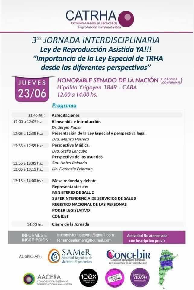 Concebir's tweet photo. 23-JUN: 3 era Jornada Interdisciplinaria. Ley de reproduccion asistida ya! #concebir https://t.co/qyqY9PsWhB
