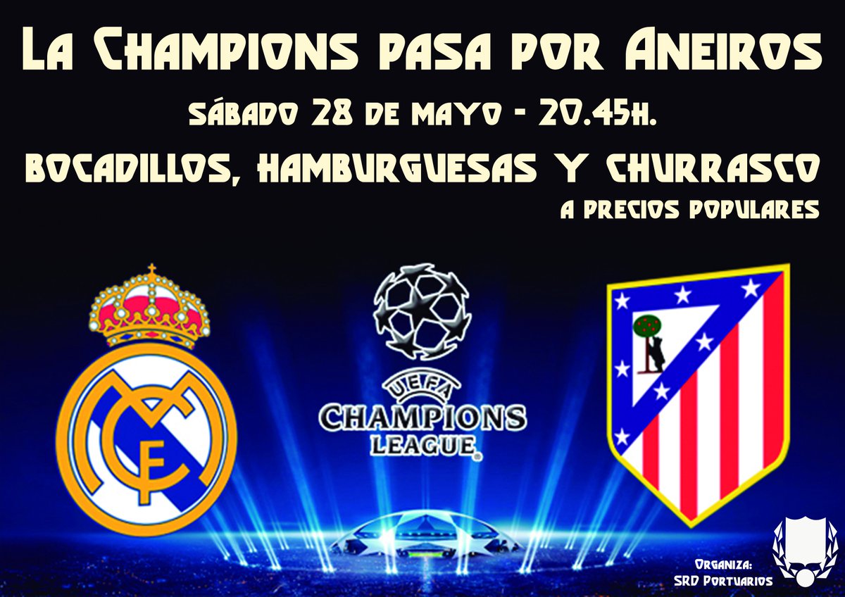 La Champions pasa por Aneiros, ven a ver la final al ambigú del campo el sábado a las 20.45h.