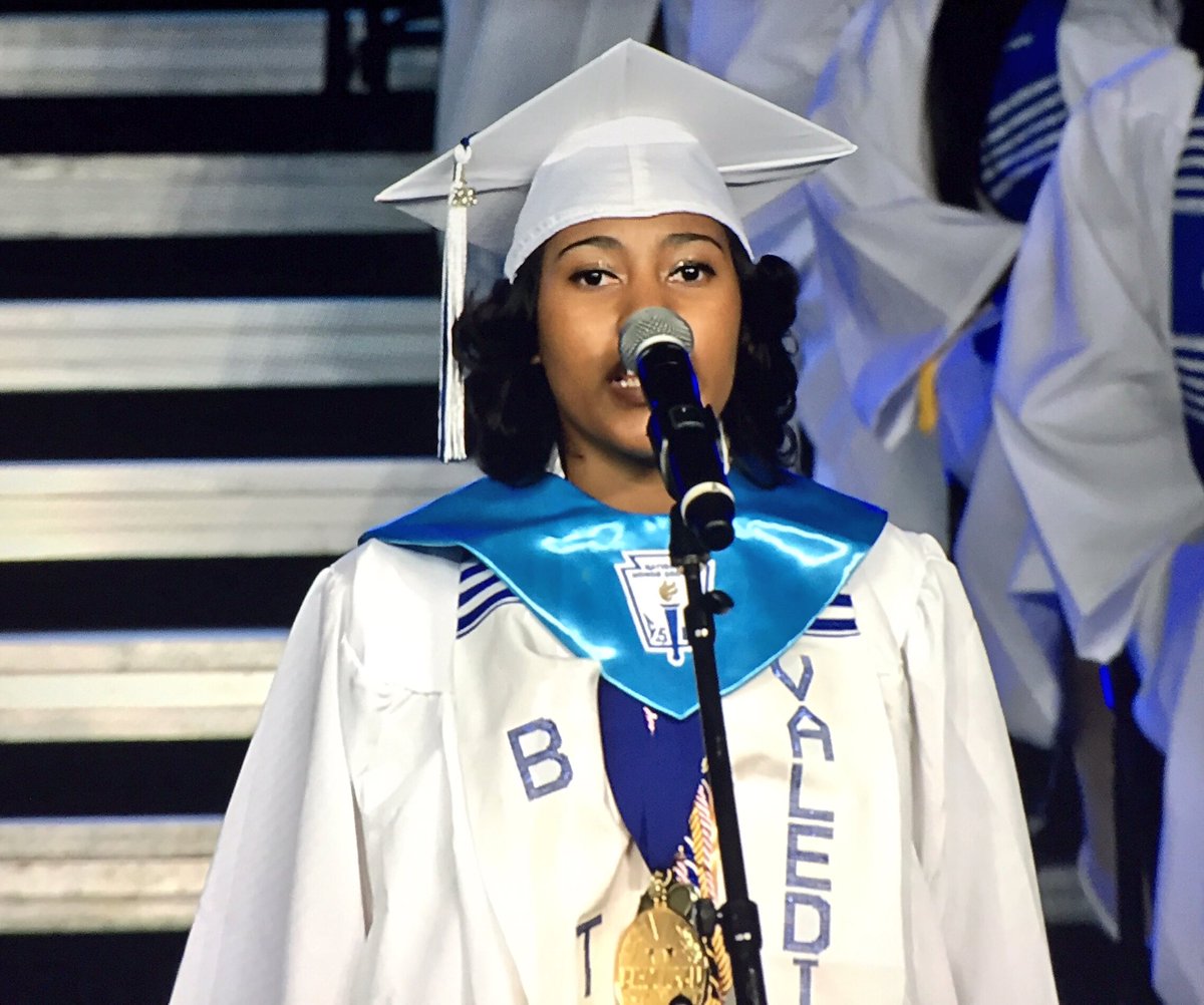apsupdate's tweet photo. "I will be a senator one day, so remember this face." @BTW1924 Valedictorian Jhazzmyn Joiner #GaTechBound #APS2016 https://t.co/H7raqaaCLK