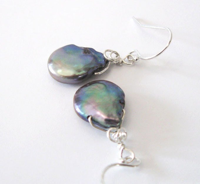 Blue Rainbow Baroque Pearl Earrings, Sterling Silver Wire Wrap, … etsy.me/1Trb1Ec #giftforher #jewelryonetsy
