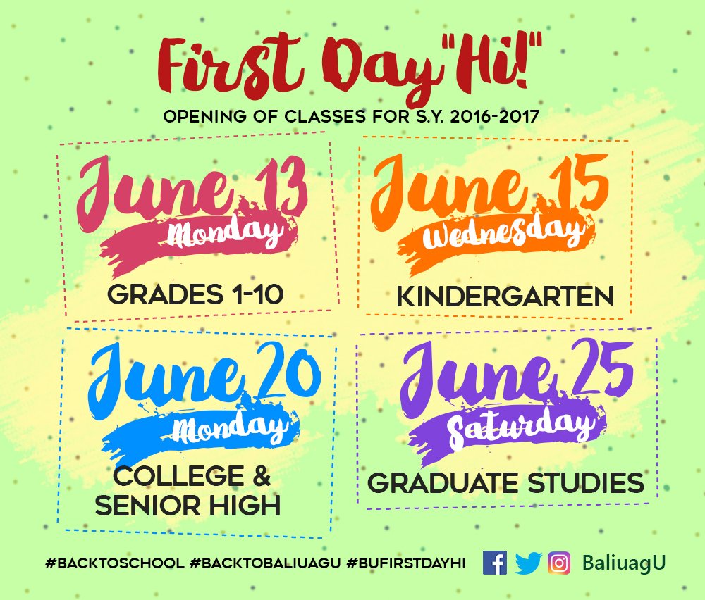 baliuagu's tweet photo. First Day "Hi!" 
Opening of Classes for School Year 2016-2017
#BacktoSchool #Backtobaliuagu #BUFirstDayHi https://t.co/goiSknvhQX