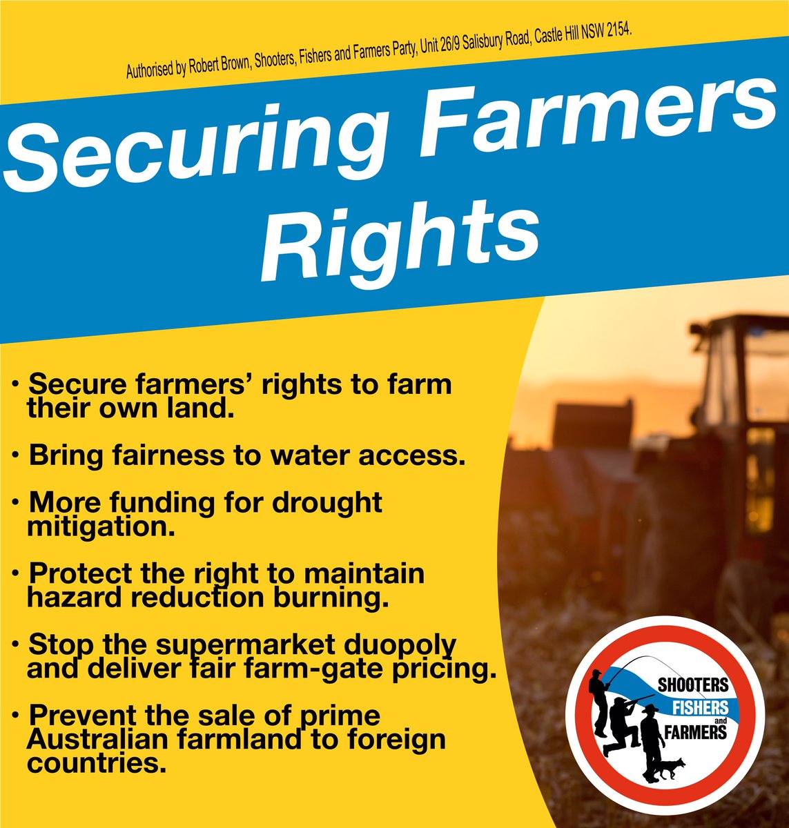 sffAustralia's tweet photo. We'll fight for #farmers against @AustralianLabor, @LiberalAus and The @Greens. #ausvotes #AgChatOz #auspol https://t.co/oxeed7sqxD