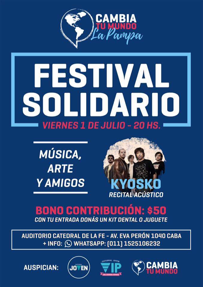 catedraljoven's tweet photo. ¡SUMATE AL FESTIVAL SOLIDARIO, TODOS PODEMOS AYUDAR! 🎉🎼😊
Viernes 1 de Julio 
#CTMLaPampa
#KyoskoAcustico https://t.co/PONDkZhA3J