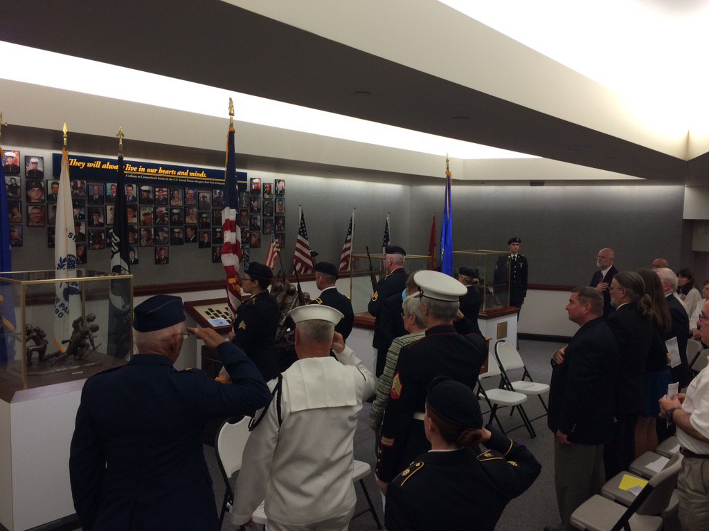 LGWyman's tweet photo. .@CTNationalGuard Color Guard posts the flags at the #WallofHonor at Capitol. Thank you for your service. https://t.co/f2A07k0H4A