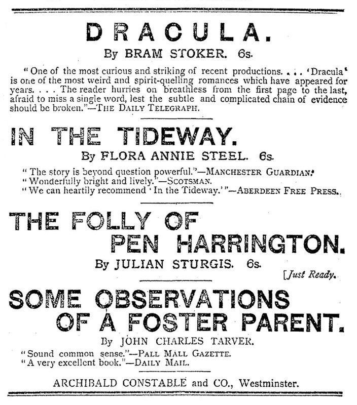 Libroantiguo's tweet photo. The first copies of the classic vampire novel Dracula, by Bram Stoker, appear in London bookshops #OnThisDay in 1897 https://t.co/oXwbmx4qZ1