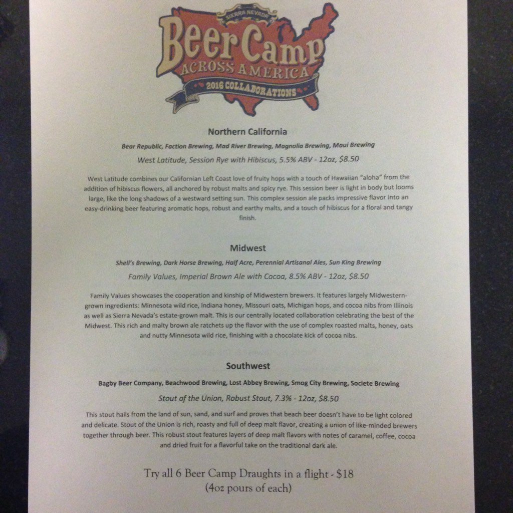 HOPSNSCOTCHBAR's tweet photo. Come on down enjoy a flight of all 6 beer camp brews and some throwback hip hop with @SierraNevada !! https://t.co/PudfECsjc3