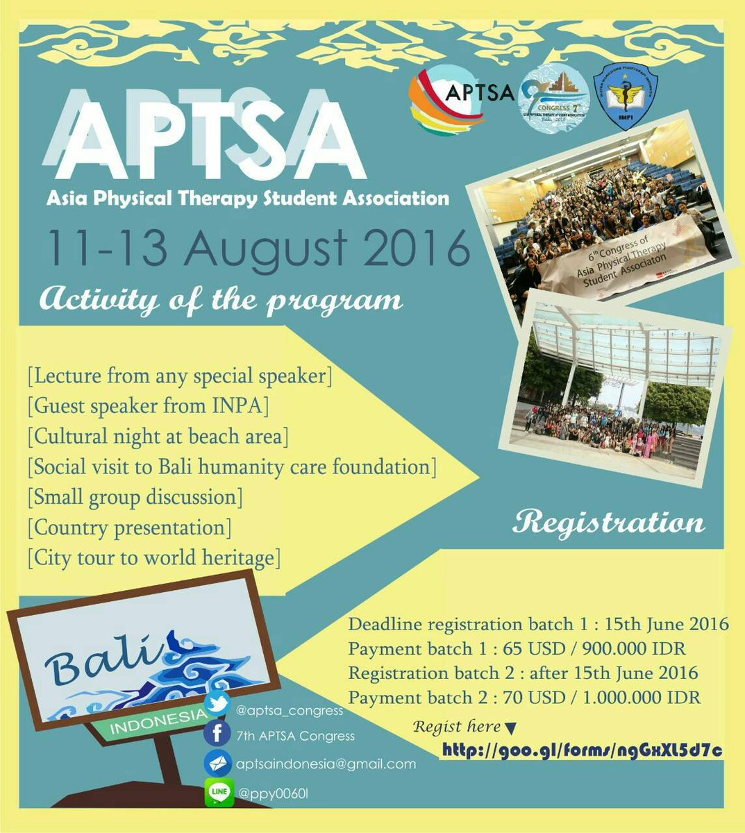 APTSA_Congress's tweet photo. #APTSA7thCongress #Bali #Indonesia #PhysicalTherapyStydent #Physioterapy https://t.co/zAk5KU3di7