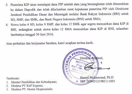 Pengiriman KIP dan Pencairan dana PIP 2015 dan 2016.