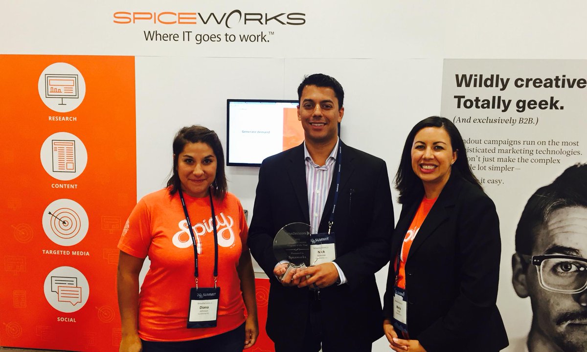 Spiceworks's tweet image. Thanks @siriusdecisions for selecting Spiceworks to win the Demand Creation Program of the Year award! #SDSummit