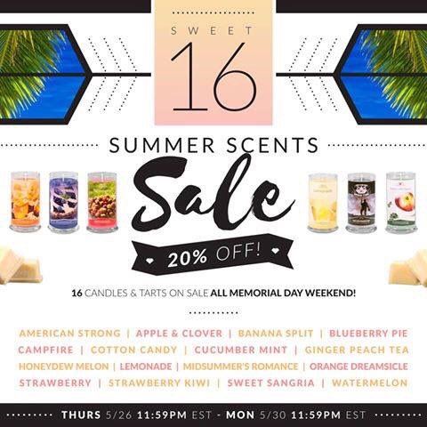 TrishaAGrimes's tweet image. Get 20% off on 16 #JICScents this Memorial Day weekend! Use code Sweet16Sale at checkout. TrishasJIC.com