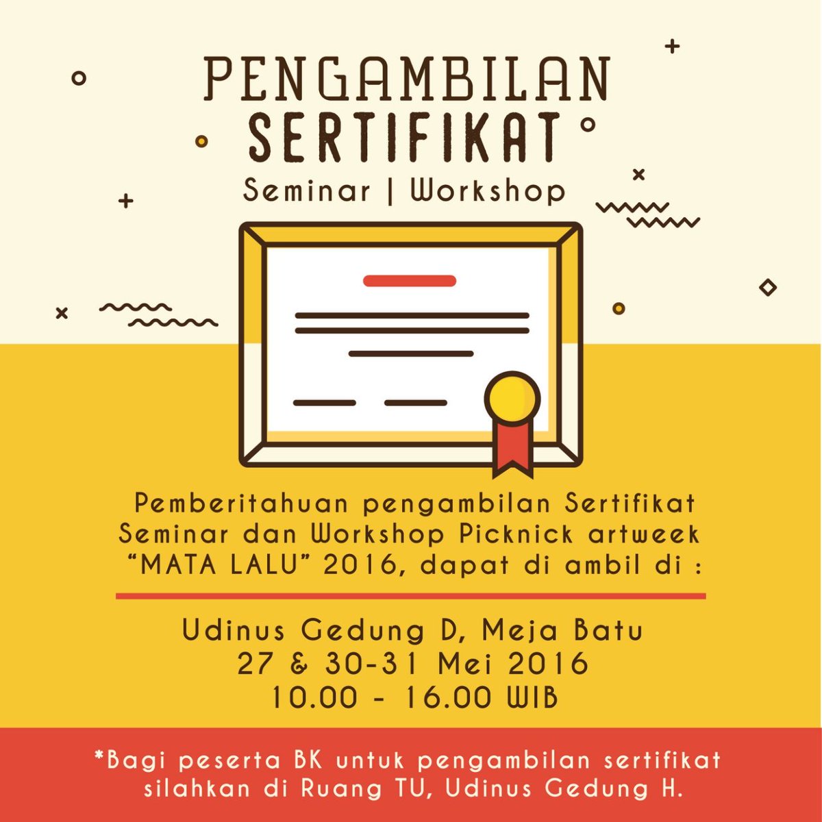 Haloo! ada pengumuman buat pengambilan sertifikat nih