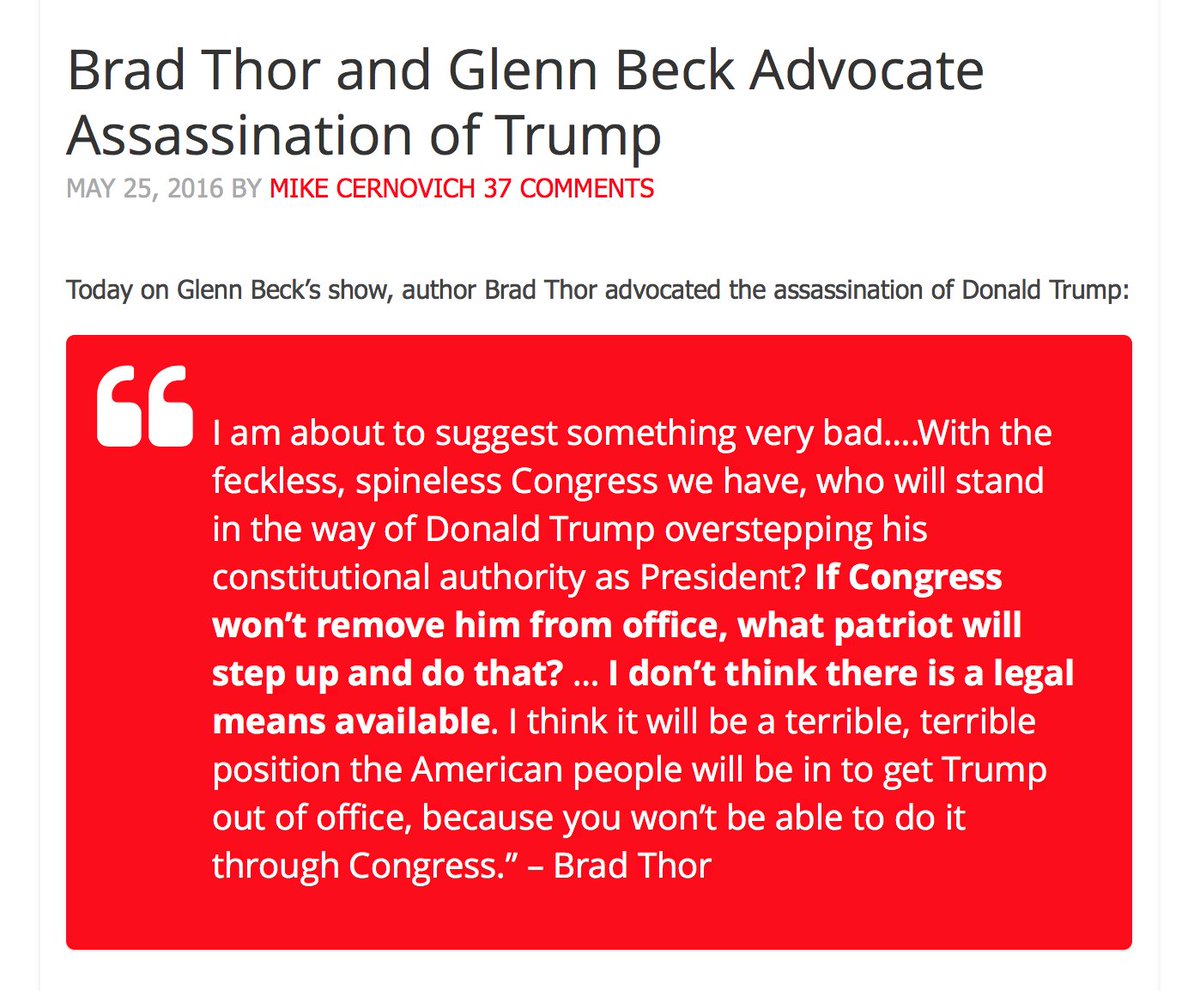 Did Glenn Beck lapdog Brad Thor suggest assassination of Donald Trump?