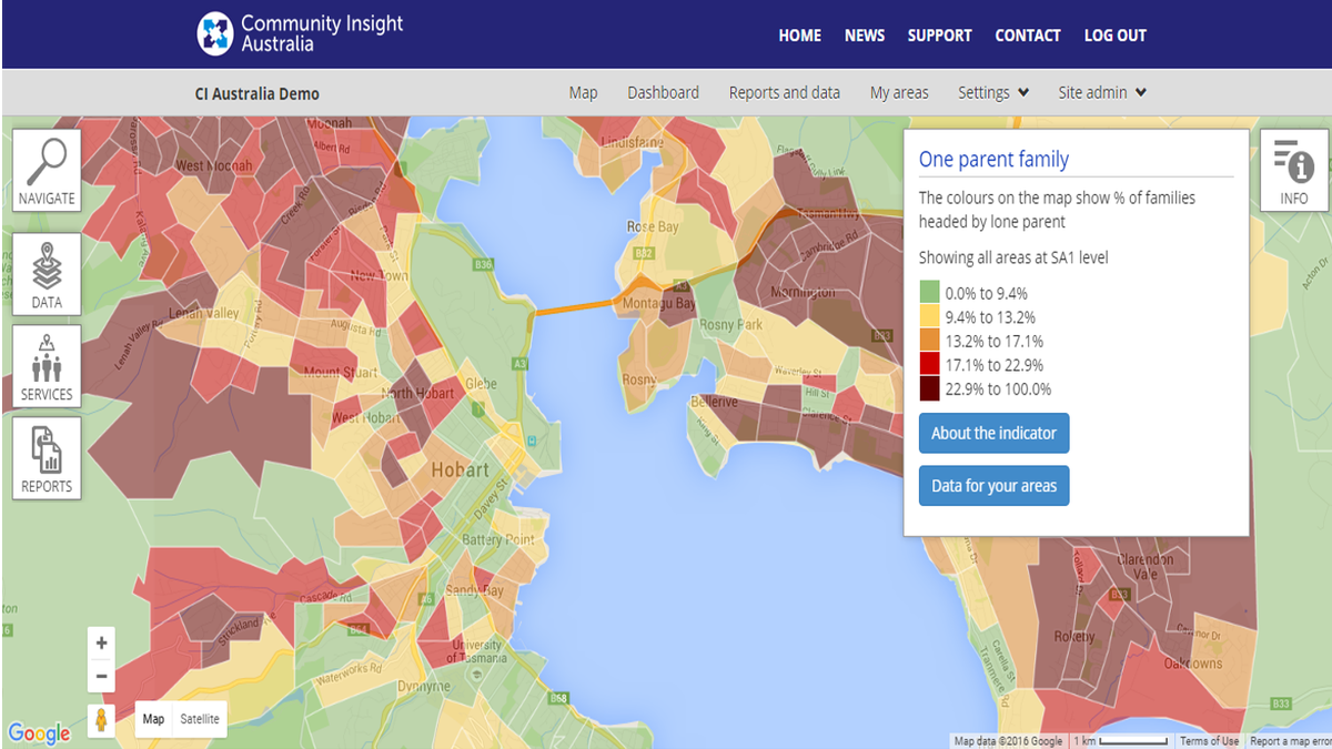 insight_au's tweet photo. Where are the one-parent families in Hobart? #dataishere https://t.co/1CLRPGFeM6