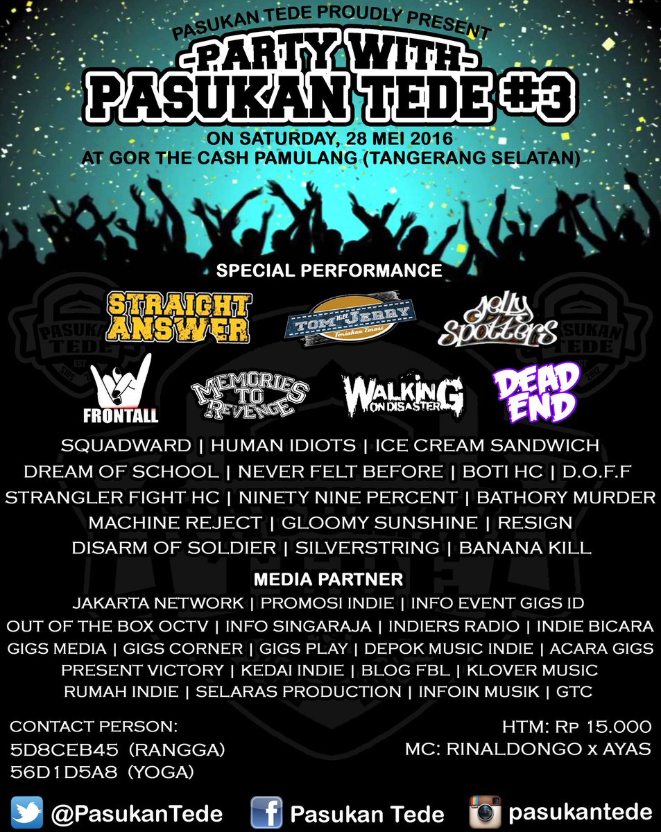 IG: squadward_sqd (@squadward_sqd) on Twitter photo Jangan lupa ya besok kita perform di acaranya <a href="/PasukanTede/">IG: PasukanTede</a> di <a href="/gorthecash/">GOR THE CASH</a> :D see you there squidiiiii :* Jangan lupa ya besok kita perform di acaranya <a href="/PasukanTede/">IG: PasukanTede</a> di <a href="/gorthecash/">GOR THE CASH</a> :D see you there squidiiiii :*