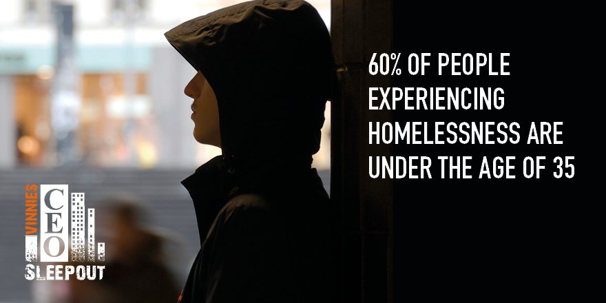 CEOSleepout's tweet image. Homelessness can happen to anyone. 60% of people experiencing homelessness are under the age of 35. #CEOSleepoutAU
